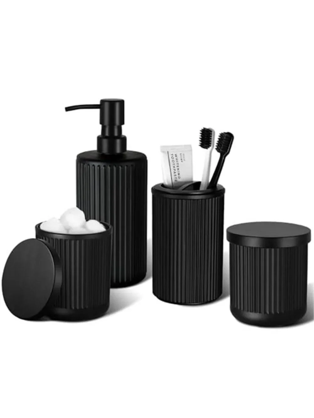 Matte Black Bathroom Accessories Set, 4 Pcs Glass Bathroom Accessory Set